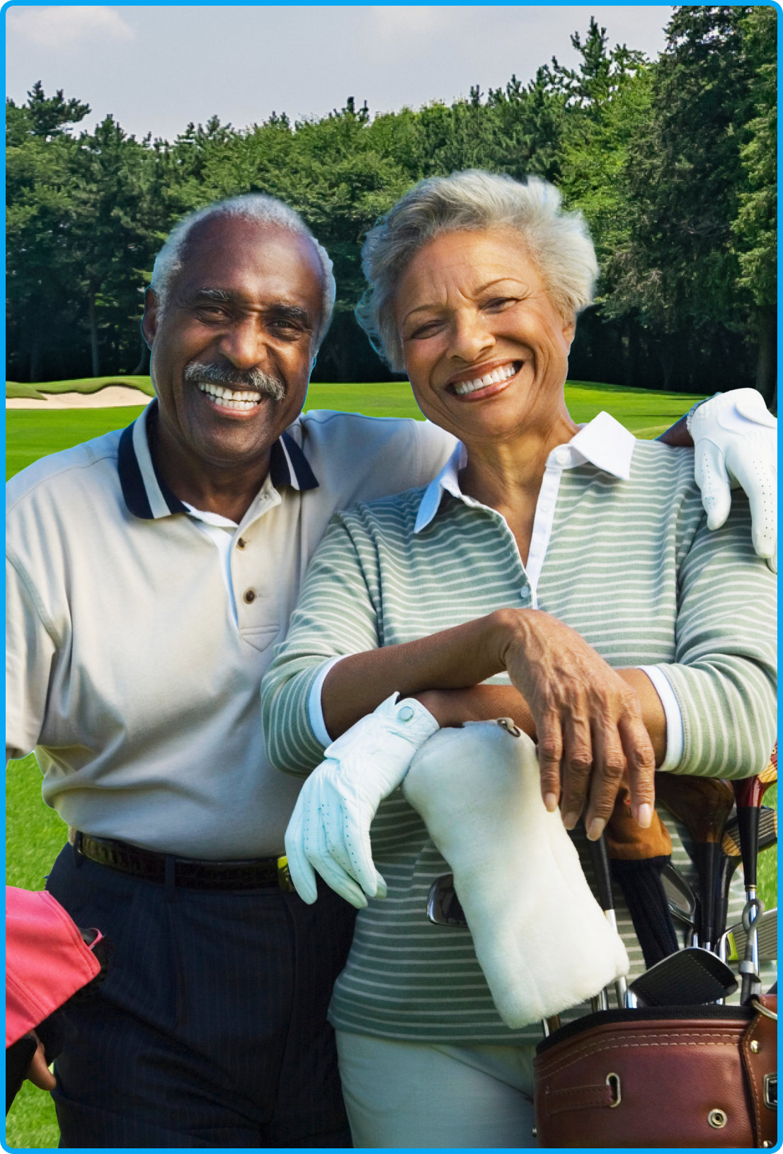 A couple playing golf