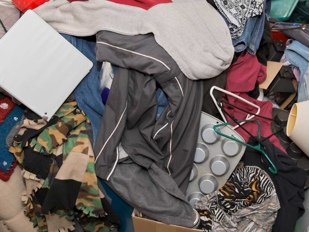 Pile of stored items and clothes