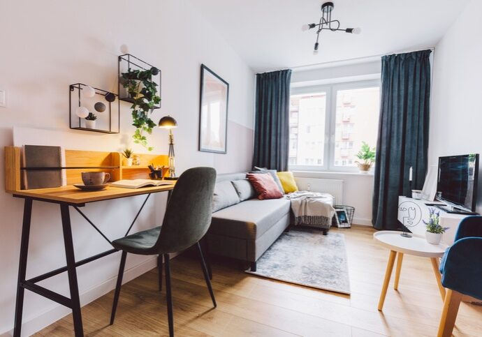 A homes office is staged for sale.
